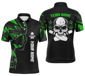 Bowling polo shirts for men custom name and team name Skull Bowling, team bowling shirts | Green NQS4553