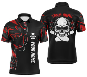 Bowling polo shirts for men custom name and team name Skull Bowling, team bowling shirts | Red NQS4553