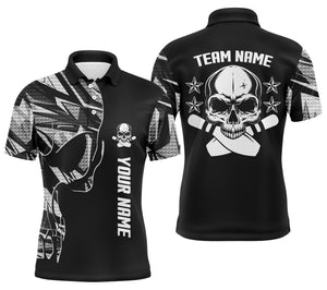 Bowling polo shirts for men custom name and team name Skull Bowling, team bowling shirts | White NQS4553