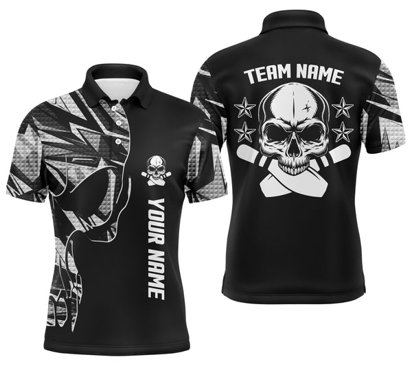 Bowling polo shirts for men custom name and team name Skull Bowling, team bowling shirts | White NQS4553