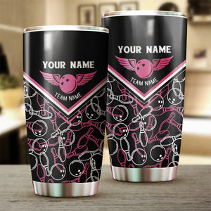 1pc pink Bowling Ball and Pins custom team name Tumbler Cup, Personalized bowling drinkware NQS5229