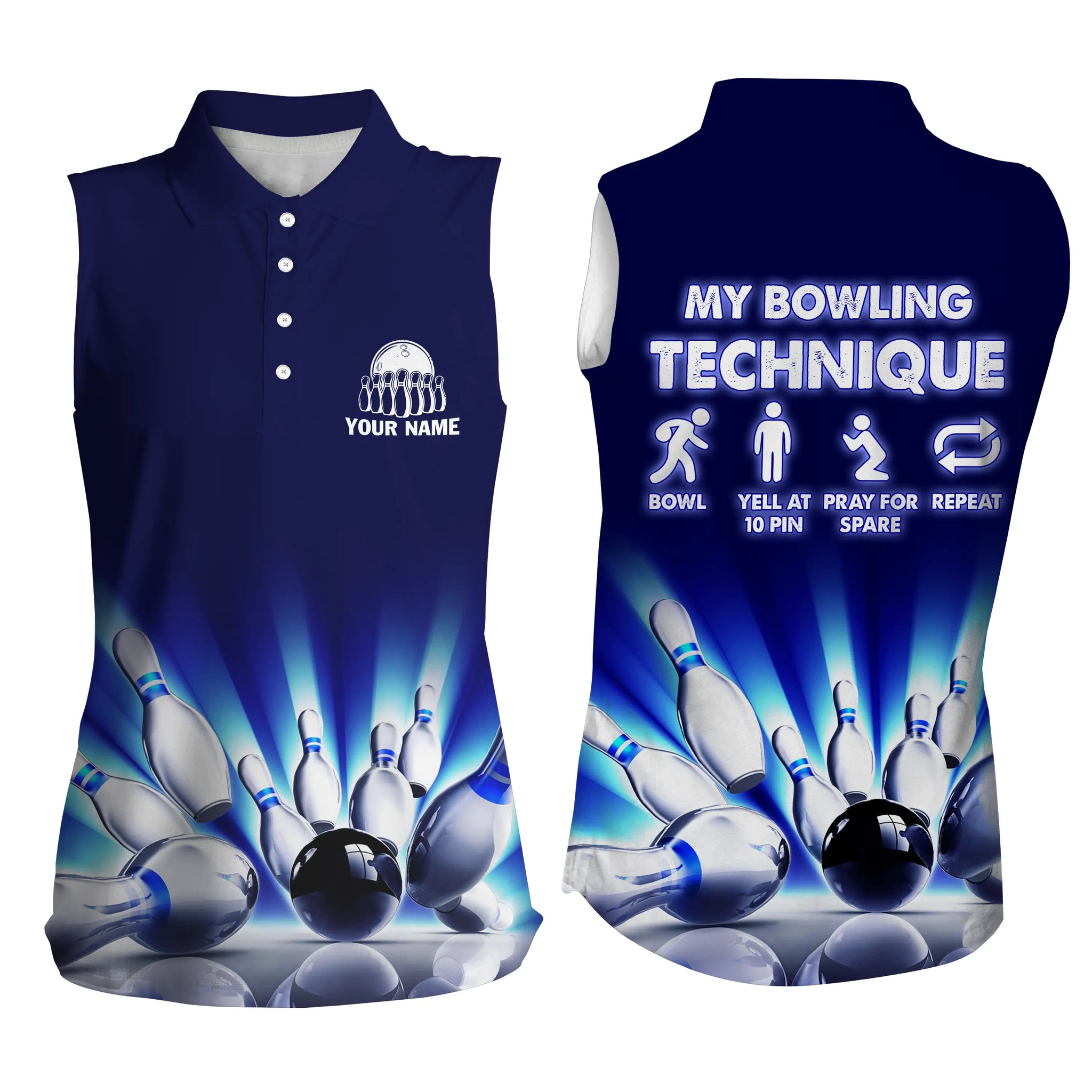 My bowling technique custom name funny women Sleeveless polo shirts, Personalized bowling jerseys NQS4674