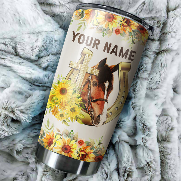 1PC Beautiful horse sunflower Jesus is my savior, horses are my therapy Stainless Steel Tumbler Cup customize name horse gifts - NQS2959