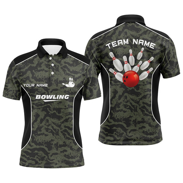 Mens polo bowling shirts Custom bowling ball and pins camo Bowling Team Jersey for men NQS5248