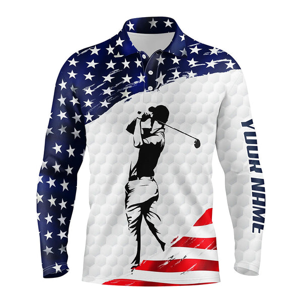 Mens golf polo shirts custom name white American flag patriotic golf shirts for mens golfing gifts NQS5753