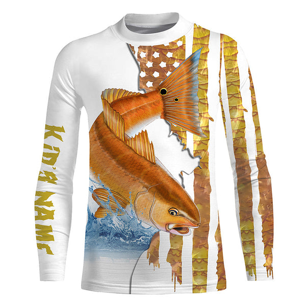 Redfish puppy drum scales American flag Fishing jerseys custom Long Sleeve tournament fishing shirts NQS3940