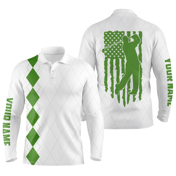 Mens golf polo shirt green American flag patriotic golf shirts custom name golf gifts NQS4942