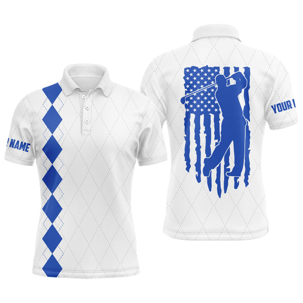 Mens golf polo shirt blue American flag patriotic golf shirts custom name golf gifts NQS4943