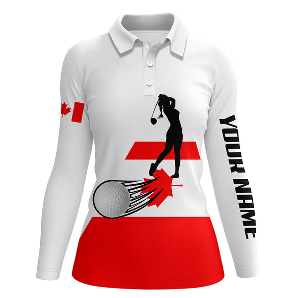 Canadian flag Womens golf polo shirts custom name patriotic white golf shirt, best womens golf wear NQS5763