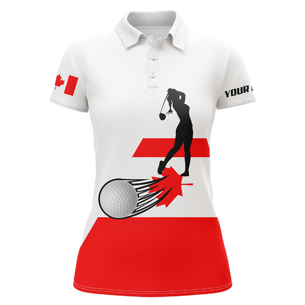 Canadian flag Womens golf polo shirts custom name patriotic white golf shirt, best womens golf wear NQS5763