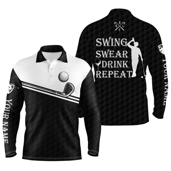 Mens golf polo shirt swing swear drink repeat custom name black white men golf shirts NQS4157