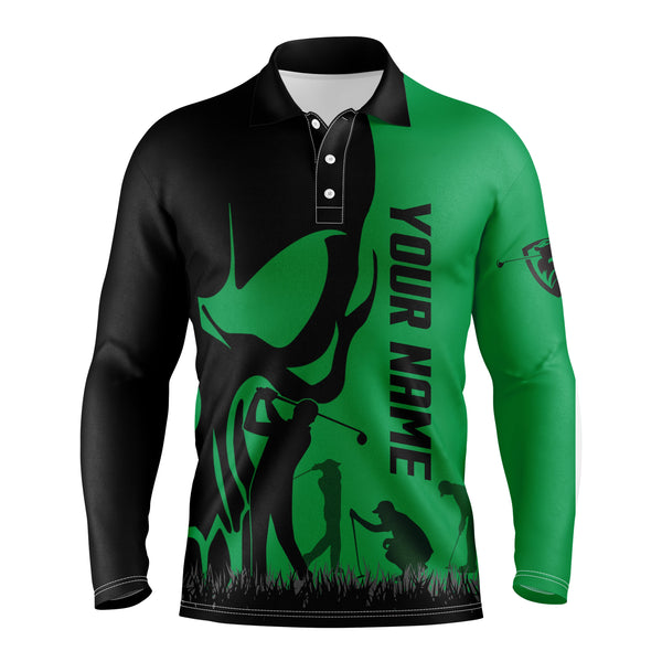 Mens golf polos shirts custom name skull golf black  shirt jerseys, golf wear for mens | Green NQS4571