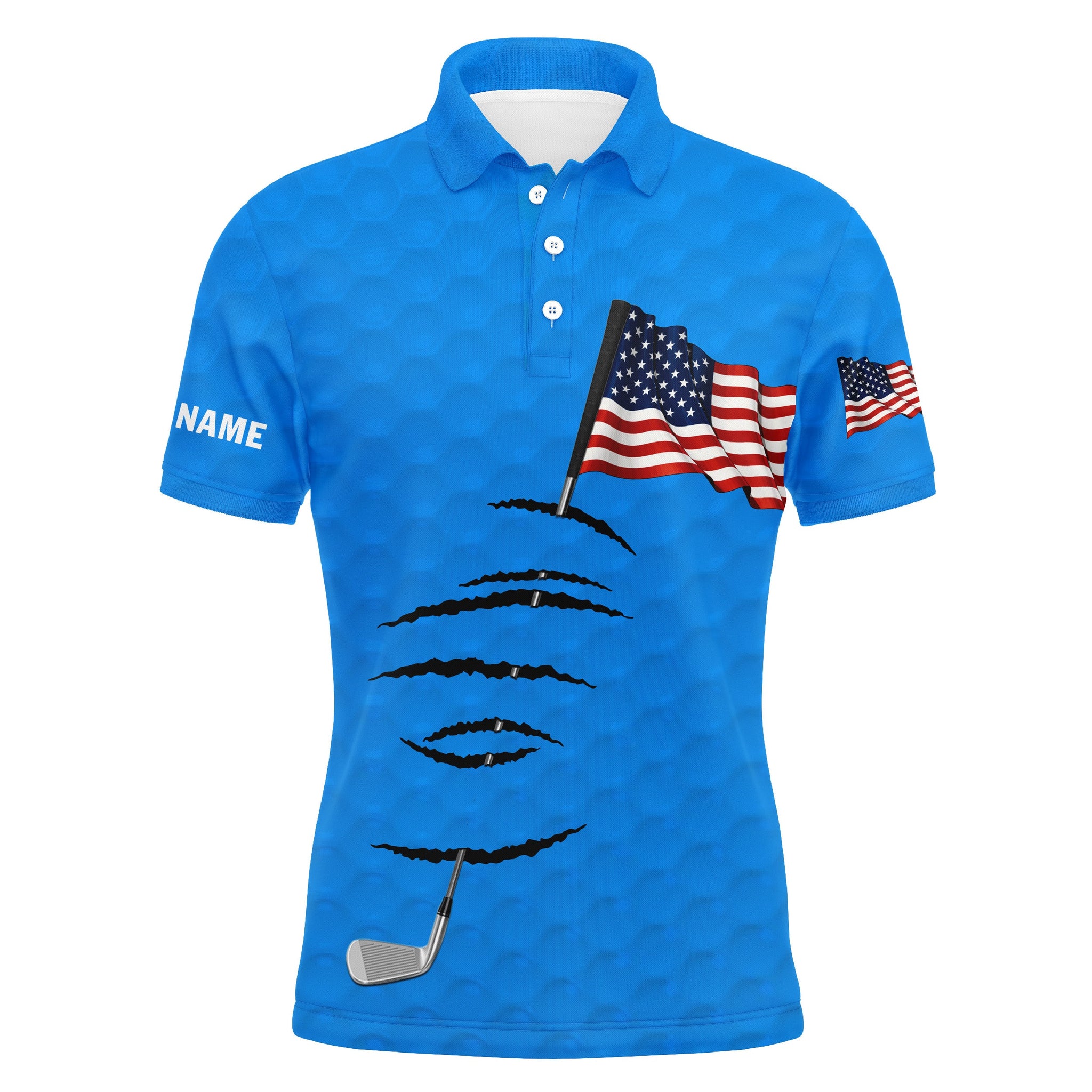 Personalized blue golf polos shirt for men American flag 4th July custom name gifts for golf lovers NQS3948