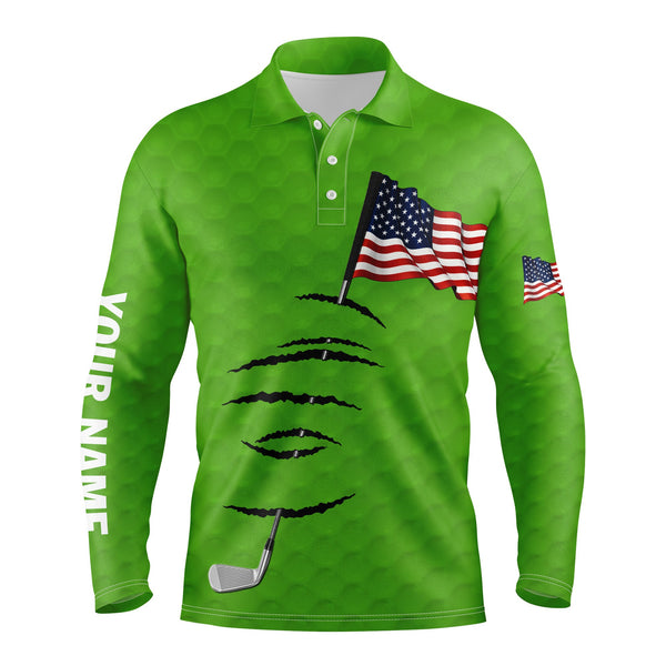 Personalized green golf polos shirt for men American flag 4th July custom name gifts for golf lovers NQS3949