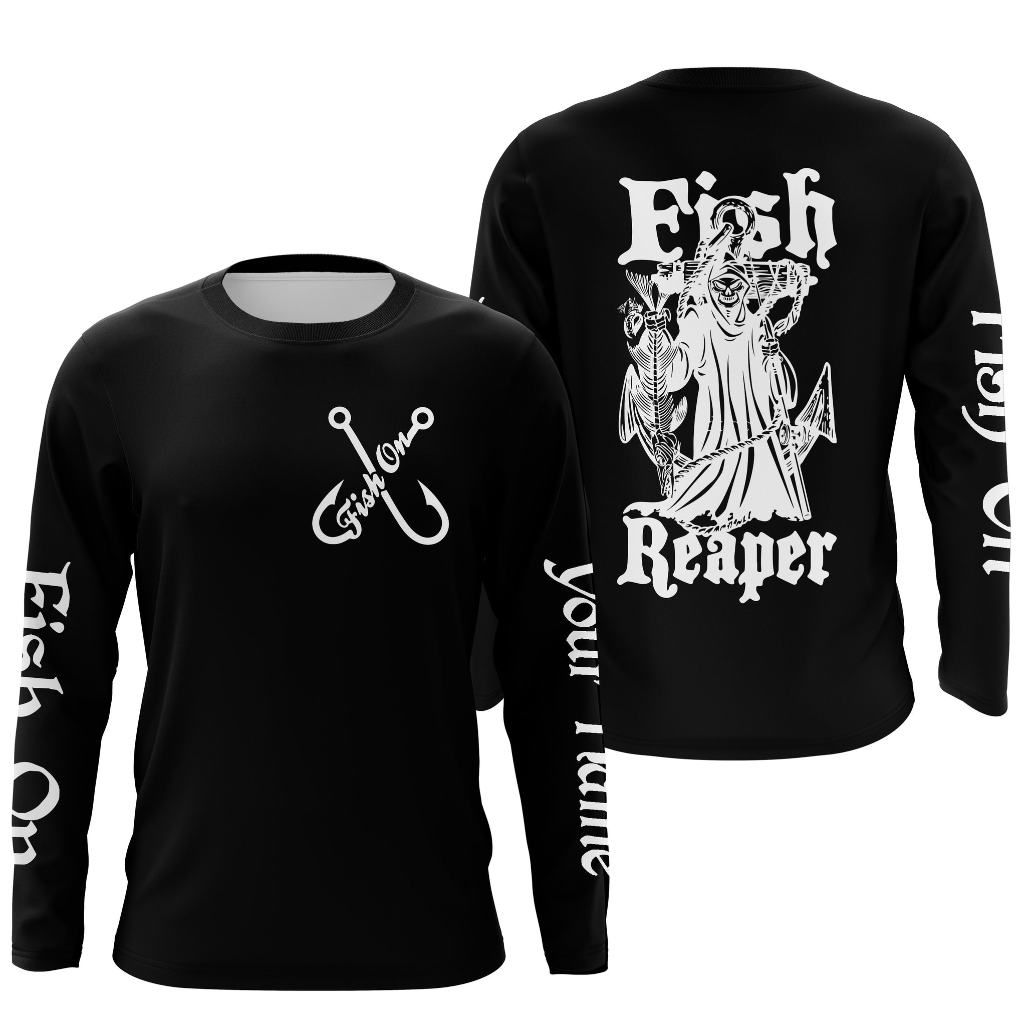 Fish Reaper Fish on black custom name UV protection Shirts custom long sleeve, hoodie fishing shirts NQS2857