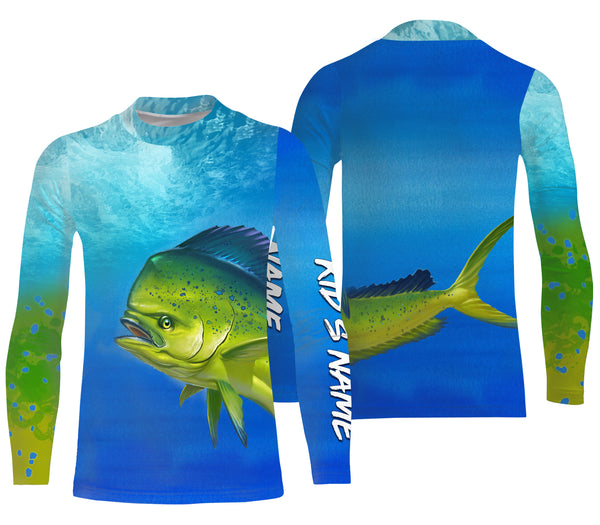 Mahi-mahi Dorado fishing green scales Custom Name UV protection UPF 30+ fishing jersey, deep sea fishing tournament shirts NQS2978