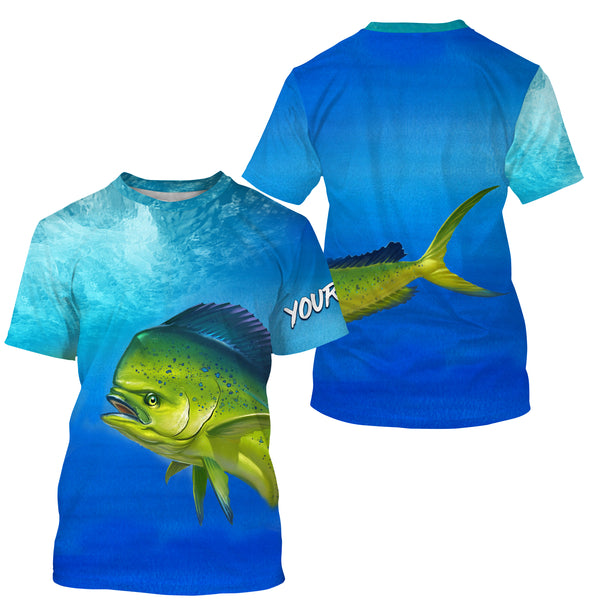 Mahi-mahi Dorado fishing green scales Custom Name UV protection UPF 30+ fishing jersey, deep sea fishing tournament shirts NQS2978