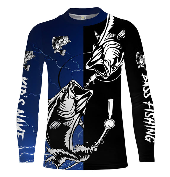 Bass fishing tattoo blue shirt UV protection quick dry Customize name long sleeves fishing shirts UPF 30+ NQS1462