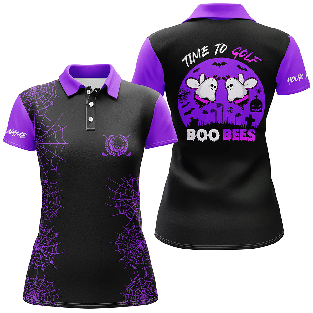 Funny black purple Halloween golf shirt custom name women golf polo shirt - Time to golf boo bees NQS5504