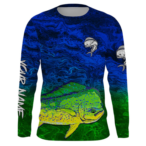 Mahi-mahi Dorado fishing green-blue scales Custom Name UV sun protection UPF 30+ fishing jersey NQS3494