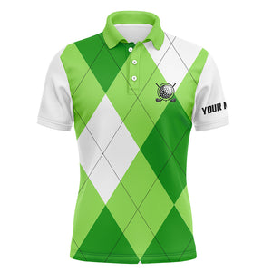 Mens golf polos shirts custom name green and white golf pattern, personalized golf gifts NQS5782