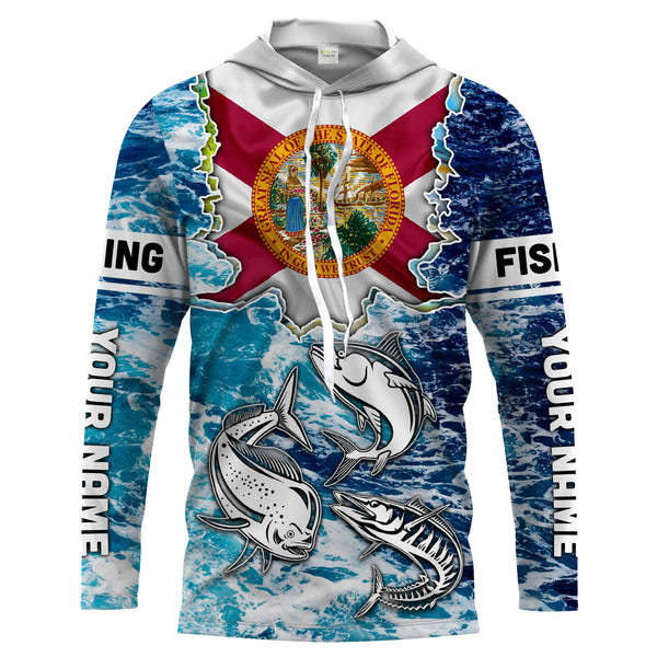 Florida Flag Mahimahi, wahoo, Tuna blue camo performance fishing shirt UV protection customize name long sleeves UPF 30+ NQS2123