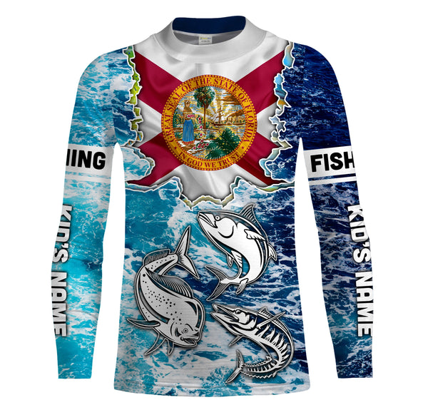 Florida Flag Mahimahi, wahoo, Tuna blue camo performance fishing shirt UV protection customize name long sleeves UPF 30+ NQS2123