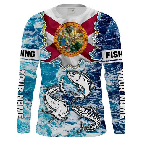 Florida Flag Mahimahi, wahoo, Tuna blue camo performance fishing shirt UV protection customize name long sleeves UPF 30+ NQS2123