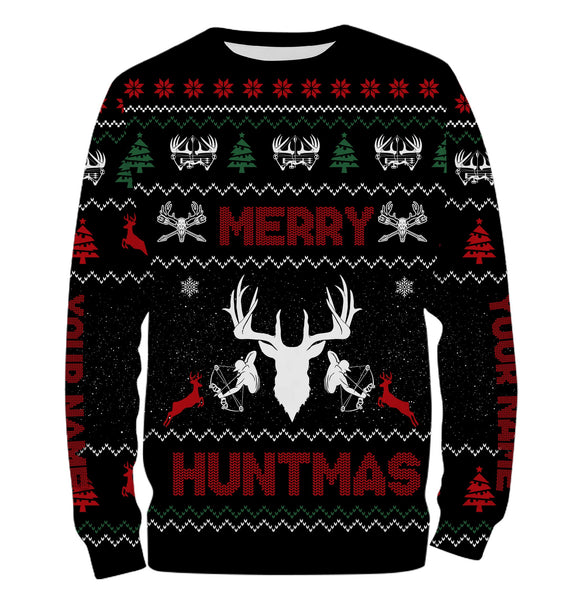 Deer hunter Merry huntmas custom funny ugly Christmas sweatshirt all over printed shirts, hunter gift NQS4174