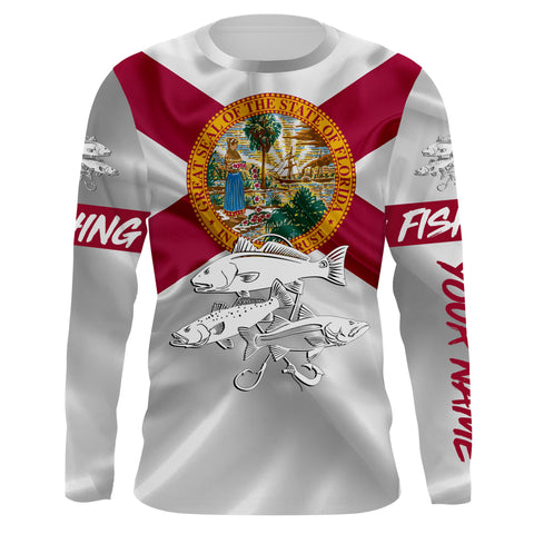 Inshore Slam Snook, Redfish,Trout fishing Florida State Flag UV protection Custom name UPF 30+ fishing apparel NQS1470