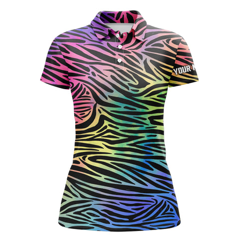 Colorful neon Rainbow Zebra skin Womens golf polo shirts, team golf shirt gift for golf lovers NQS4988