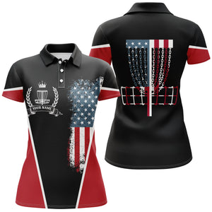 American flag Disc golf basket patriotic women polo shirts custom name disc golf shirt for womens NQS4997