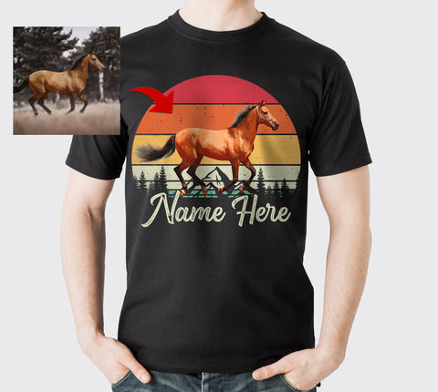 Custom Photo and name Horse retro Shirt, Horse Riding Shirt, Gift for Horse Lover D03 NQS3244 T-Shirt