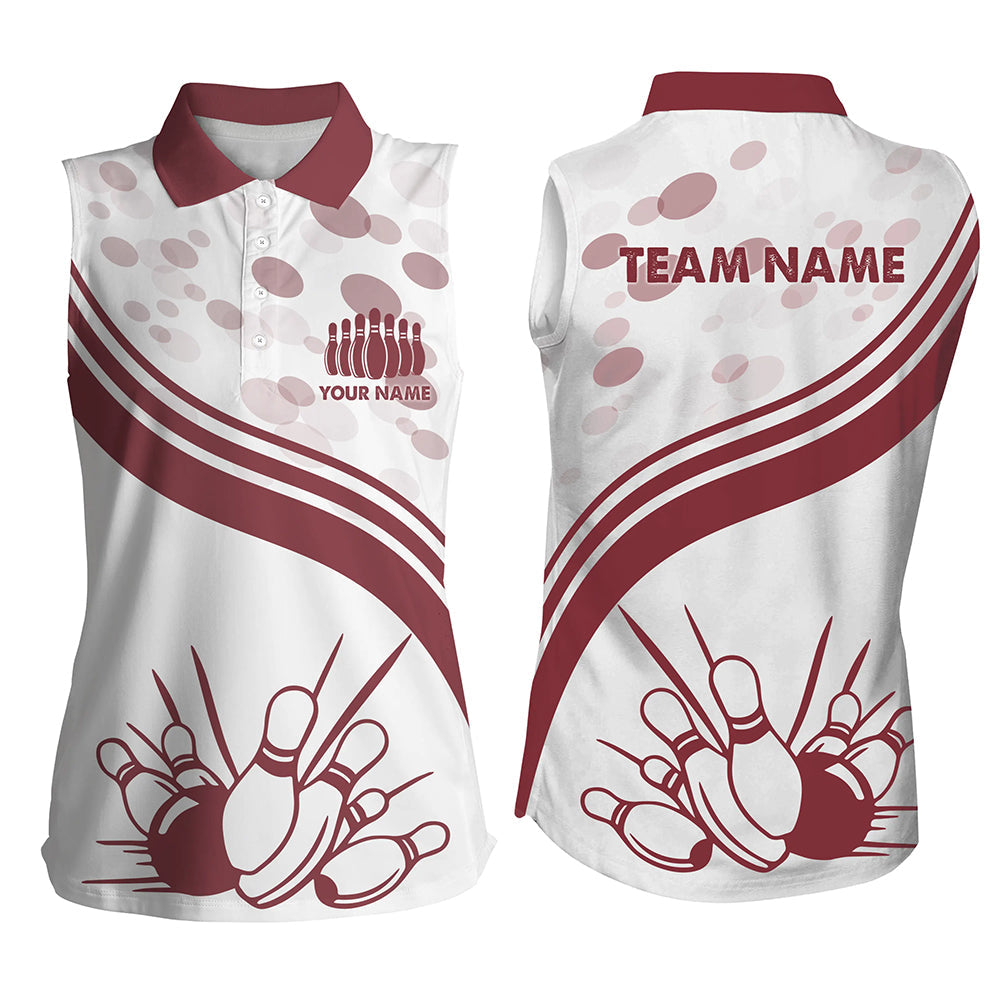 Custom Vintage white Bowling sleeveless polo Shirts For Women, Personalized Bowling Team Jerseys NQS5519