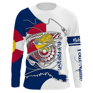 Trouts fly fishing reels Colorado flag Custom Name 3D UV sun protection UPF 30+ fly fishing shirts NQS3499