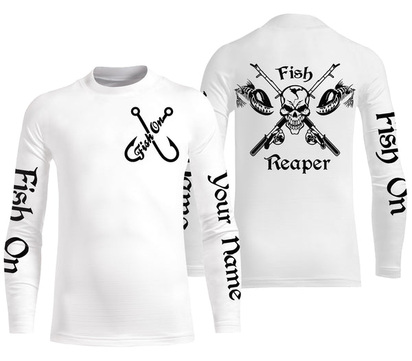 Fish Reaper Fish on Custom Name 3D All over printed Fishing Shirts UV protection UPF 30+ black and white fishing shirts NQS2528