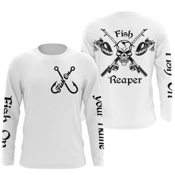Fish Reaper Fish on Custom Name 3D All over printed Fishing Shirts UV protection UPF 30+ black and white fishing shirts NQS2528