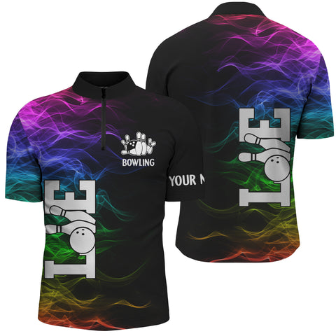 Men's bowling shirt Quarter Zip custom colorful bowling jerseys, personalized gift for Men Bowlers NQS4396