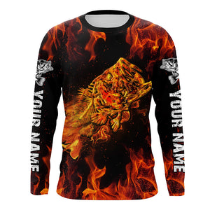 Largemouth bass skull on fire Custom Long sleeve Fishing Shirts, Bass reaper fishing jerseys NQS4597