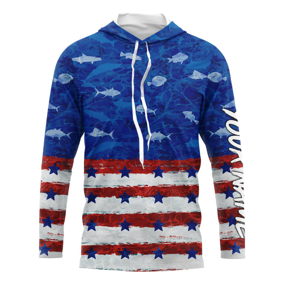 American flag patriotic saltwater fishing blue camo Custom Long Sleeve Tournament Fishing Shirts NQS5009