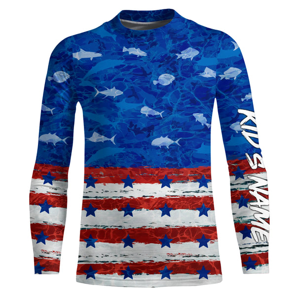 American flag patriotic saltwater fishing blue camo Custom Long Sleeve Tournament Fishing Shirts NQS5009