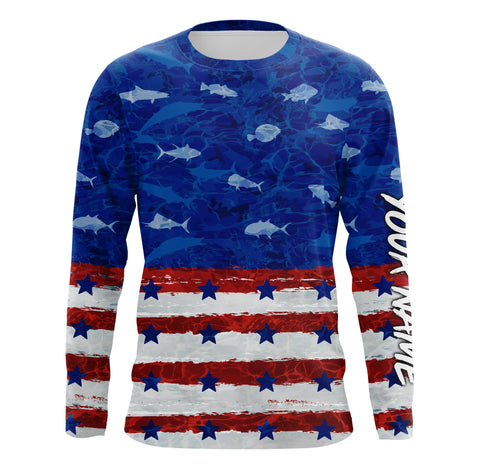 American flag patriotic saltwater fishing blue camo Custom Long Sleeve Tournament Fishing Shirts NQS5009