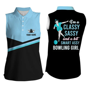 Custom black blue bowling Sleeveless polo shirts I'm a classy sassy and a bit smart assy bowling girl NQS5303