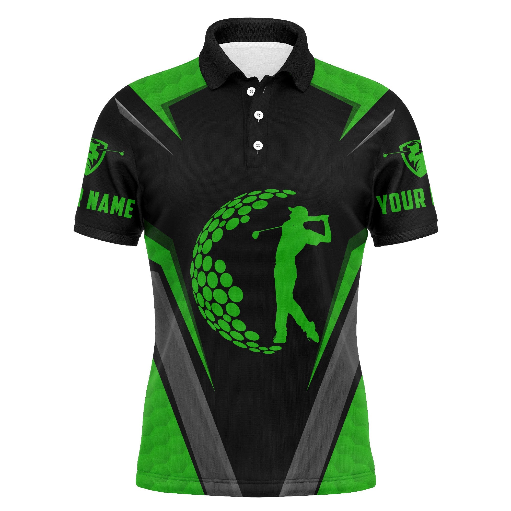 Green black long sleeve golf polo shirts, golf shirts for men, custom gifts for golf lovers NQS3331