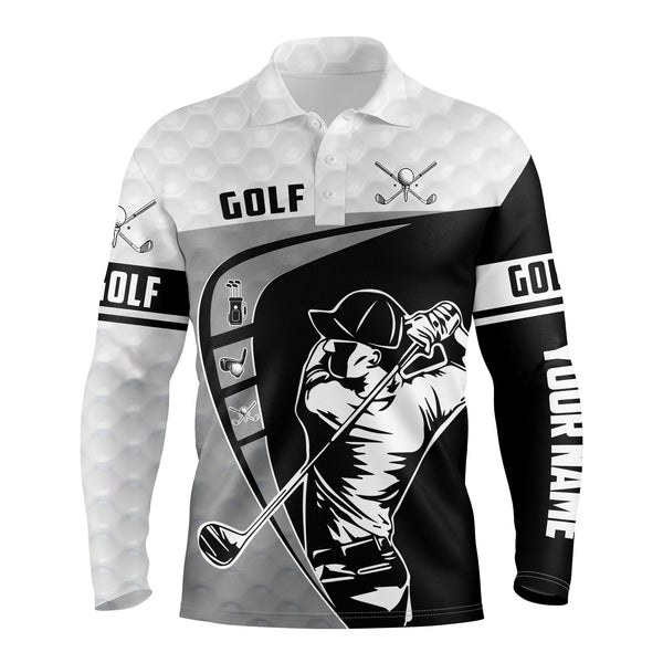 Black & white long sleeve golf shirts men, best golf gifts for men NQS3329