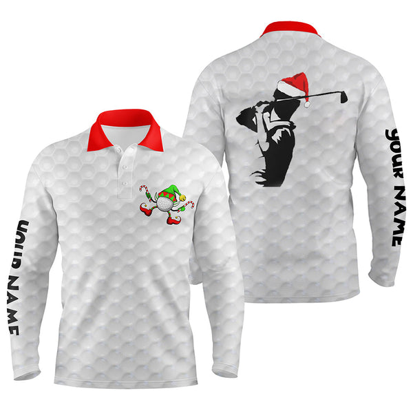 Funny Christmas golf shirts custom name Mens golf polo shirt white golf ball pattern NQS4404