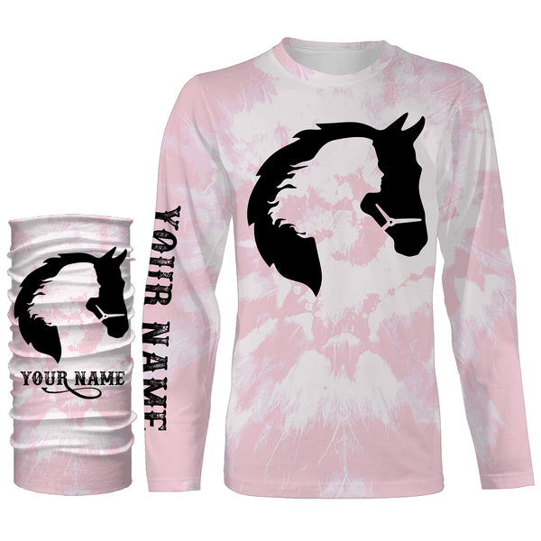 Girl riding horse pink tie dye Custom Name 3D All Over Printed Shirts Personalized horse shirt NQS3096