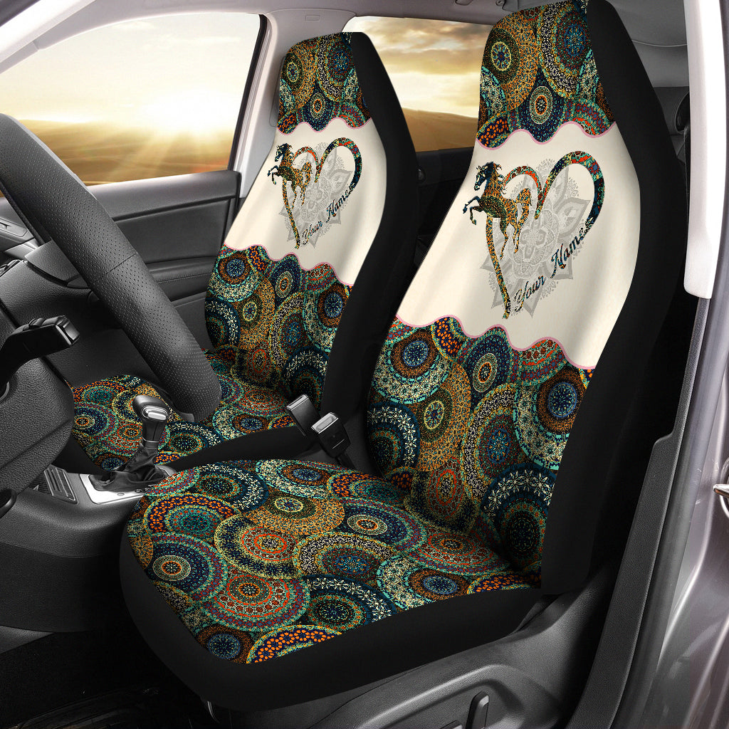 Love horse mandala pattern Custom Name Horse car Seat Covers, Car Accessories Set of 2 NQS3098