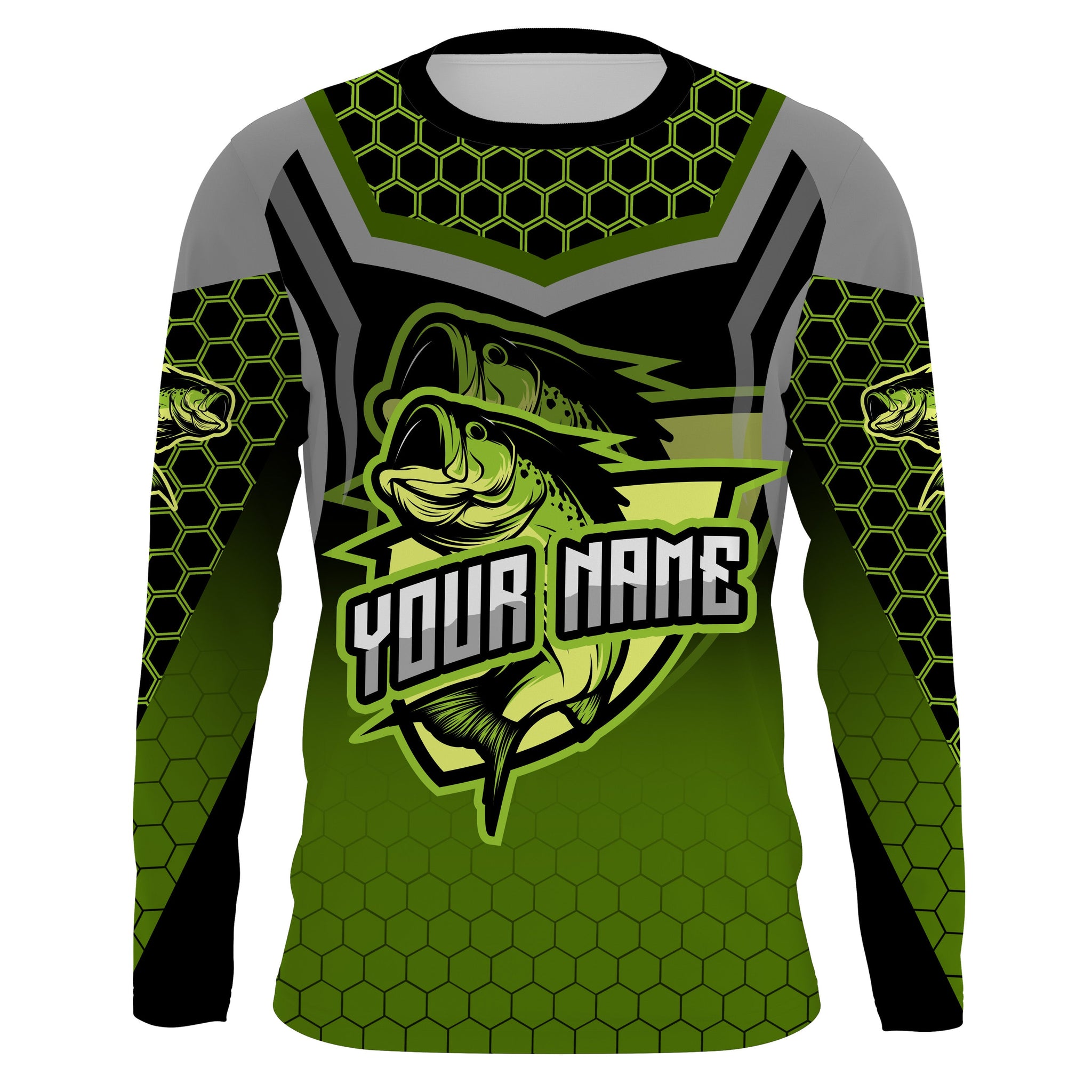 Largemouth bass fishing green Custom Name UV Protection Fishing Shirts, Bass fishing jerseys NQS3644