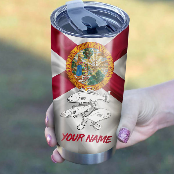 1PC Pompano, Redfish,Trout fishing Florida State Flag Customize name Stainless Steel Tumbler Cup Personalized Fishing gift fishing team - NQS875